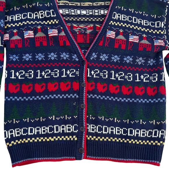 Vintage Americana Cardigan Teacher Patriotic Granny Eclectic Cottagecore LARGE - Picture 5 of 11
